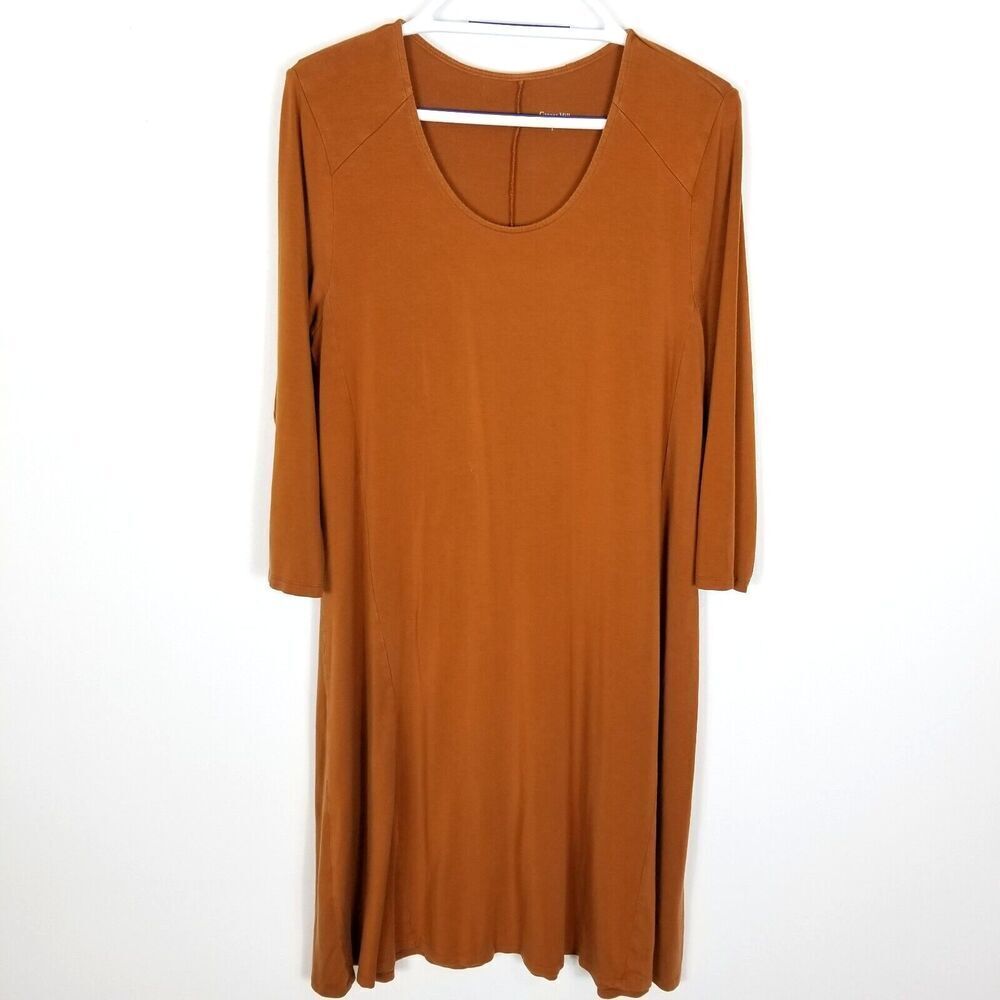 Garnet Hill Women Seamed Knit Trapeze Dress Brown/Orange Size L Lagenlook